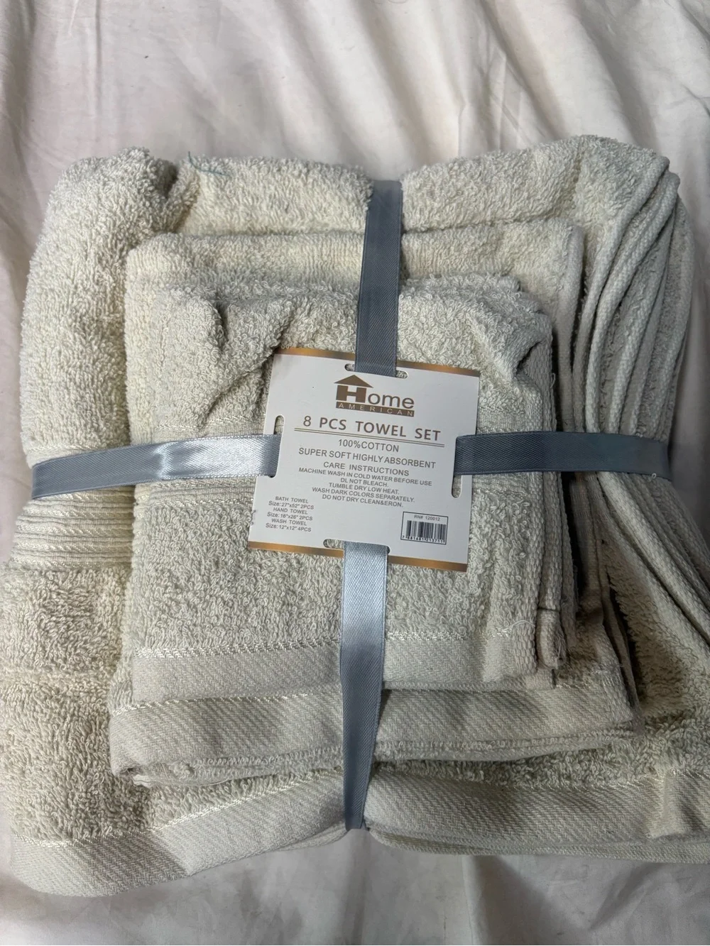 8-Piece Beige Cotton Towel Set - Soft & Absorbent